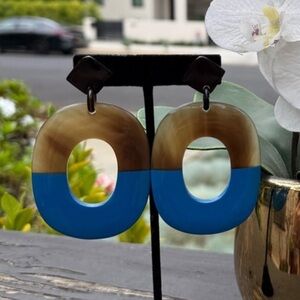 Brown and Blue buffalo horn lacquer Earrings